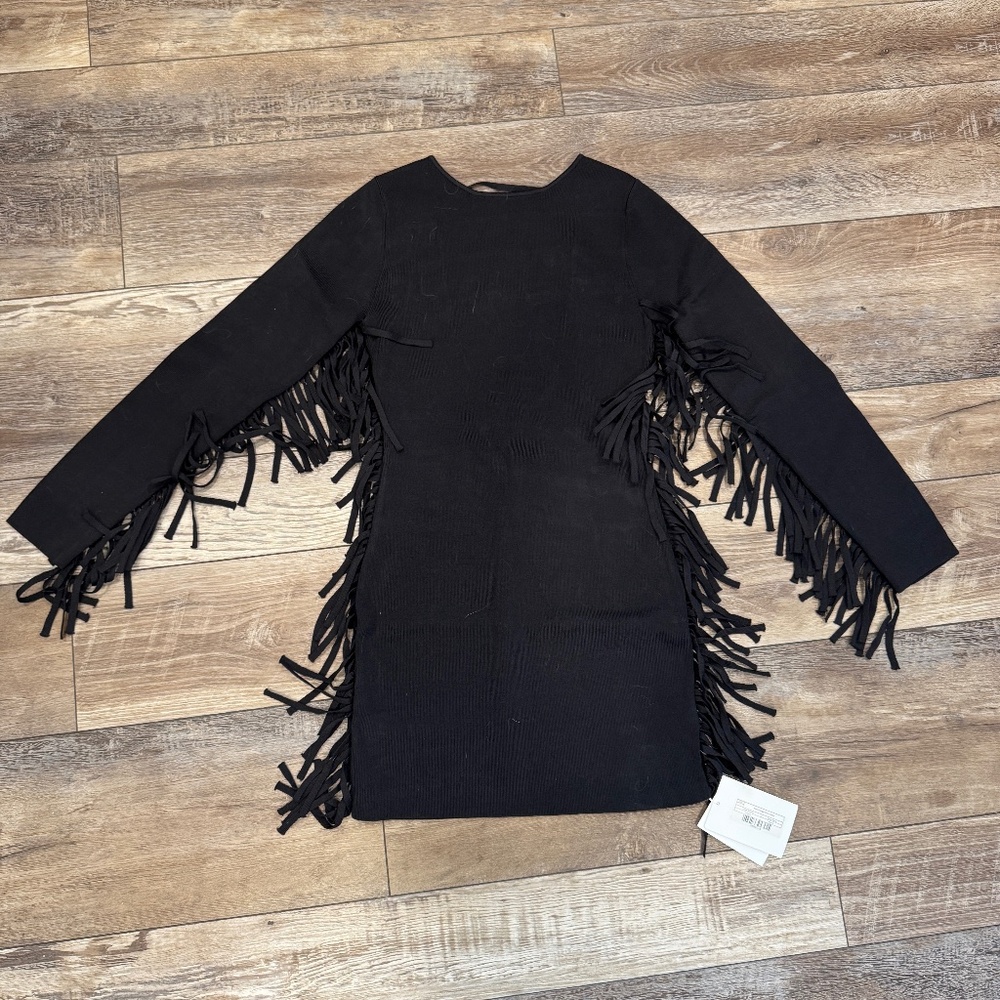 NWT Endless Rose Long-Sleeve Fringe Sweater Mini Dress Size Small